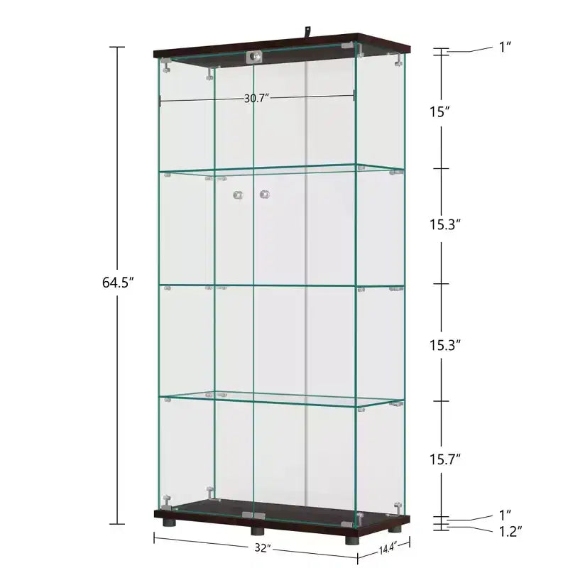 Vitrinenschrank aus Glas, 64,5 x 32, mit Schloss