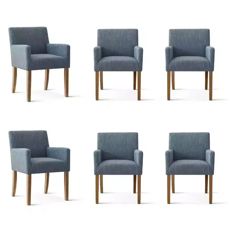 Set van 6 gestoffeerde eetkamerstoelen met armleuningen, moderne linnen fauteuils met houten poten, accentstoelen voor eetkamer en woonkamer - Panipeachy