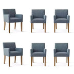 Set van 6 gestoffeerde eetkamerstoelen met armleuningen, moderne linnen fauteuils met houten poten, accentstoelen voor eetkamer en woonkamer - Panipeachy