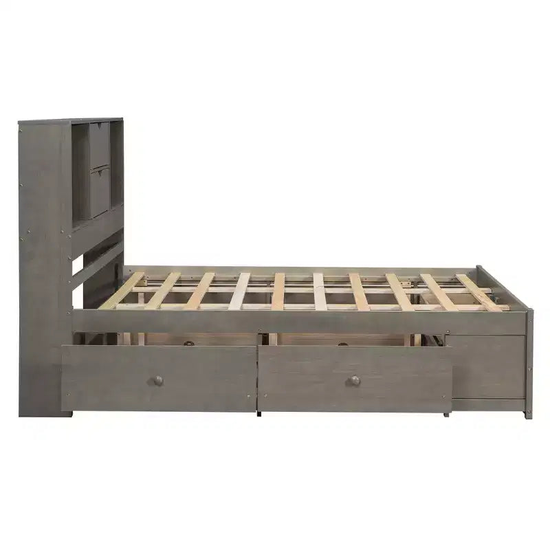 Platformbed voor een tweepersoonsmatras met opbergplank en 8 laden, eenvoudig te monteren