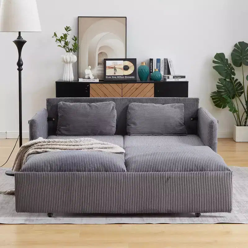 64,5 3-in-1-Schlafsofa aus Cord mit ausziehbarem Bett