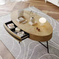 Acekool ovale salontafel met lade, houten opbergtafel van 47,2 met metalen kruispoten, moderne tafel in mid-century-stijl in naturel en goudkleurig wilgenhout