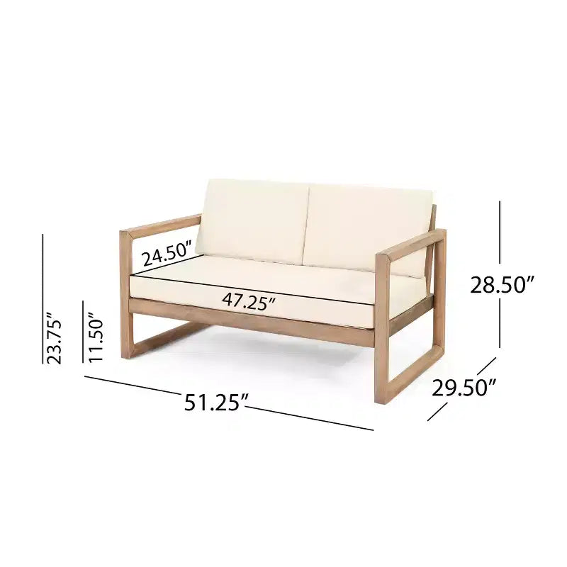 Ensemble de mobilier de patio en bois d’acacia, ensemble d’extérieur avec table basse et coussins moelleux pour jardin, véranda et balcon, beige - Merax