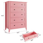 Commode haute de 42,5 po à 5 tiroirs pour chambre, armoire de rangement en bois avec tiroirs profonds de 11,9 po et boutons en métal doré, idéale pour l’entrée ou le couloir