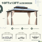 EROMMY Pavillon mit festem Dach, Outdoor-Pergola mit Doppeldach, Netzvorhängen und Vorhängen, robustes Vordach für Terrasse, Garten und Poolpartys