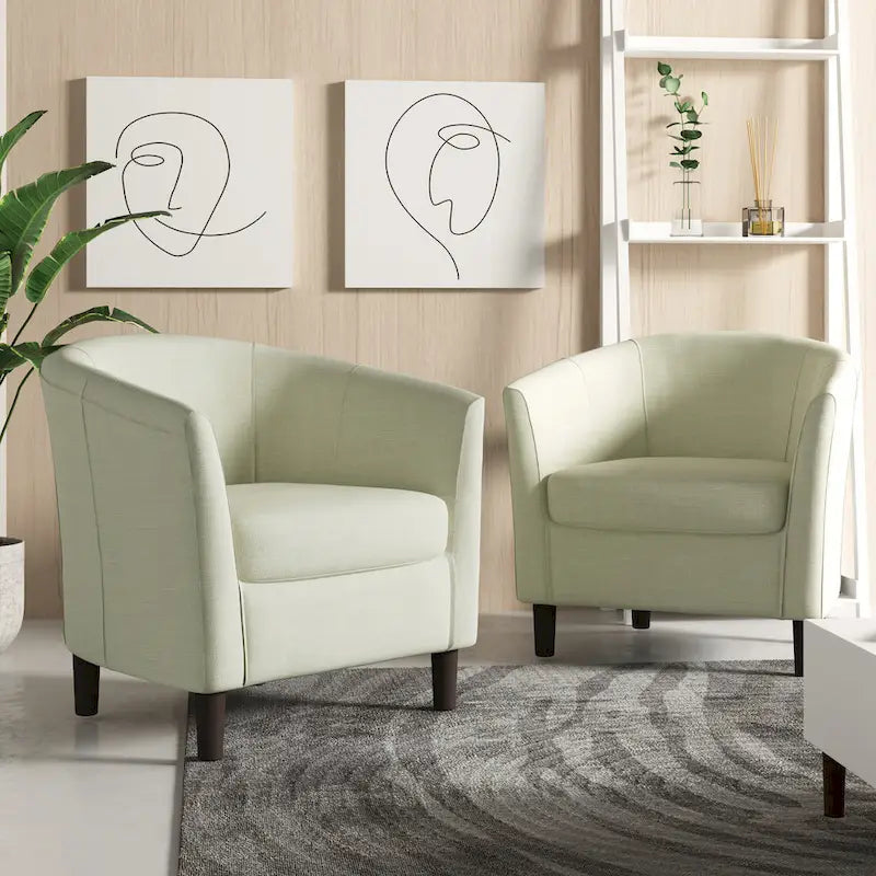 Ensemble de 2 fauteuils club modernes en lin, style tonneau