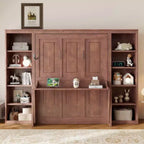 Murphy-Bett in Full-/Queen-Größe, platzsparendes Wandbett mit Schreibtisch und Bücherregal, Dunkelbraun – ModernLuxe