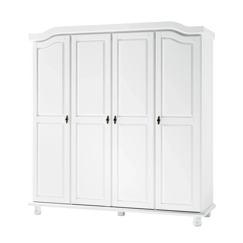 Palace Imports Kyle 4-türiger Kleiderschrank aus 100 % Massivholz mit Türen aus Massivholz oder Spiegelglas