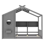 Twin/Full Size House Platform Bed Frame Toddler Floor Bed Kids Montessori Bed Playhouse Bed with Storage Shelf - ModernLuxe