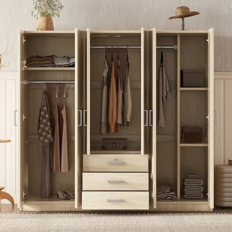 Armoire de rangement en bois à 6 portes avec 3 grands tiroirs pour chambre