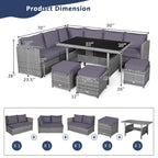 Costway Ensemble repas de jardin en rotin de 7 pièces, canapé d’angle, canapé et pouf — Voir les détails