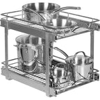 Ausziehbarer Schrankorganizer, 2 Ebenen, robustes Metall mit eingeschränkter lebenslanger Garantie – rostfreie Chromoberfläche