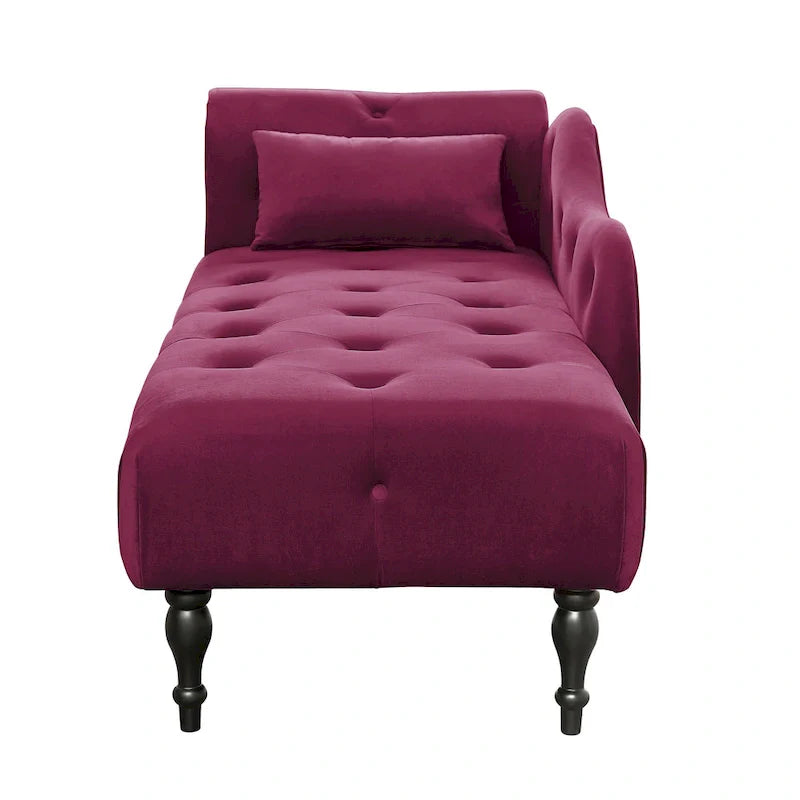 Chaise longue moderne de 60,6 po, capitonnée en velours avec boutons, pieds en bois massif et clous décoratifs