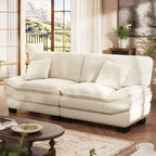 Beige 87 Corduroy Couch with 2 Pillows, Sailboat-Shape Deep Seat Sofa for Living Room, Small Space, Office, Apartment-Morden Fort