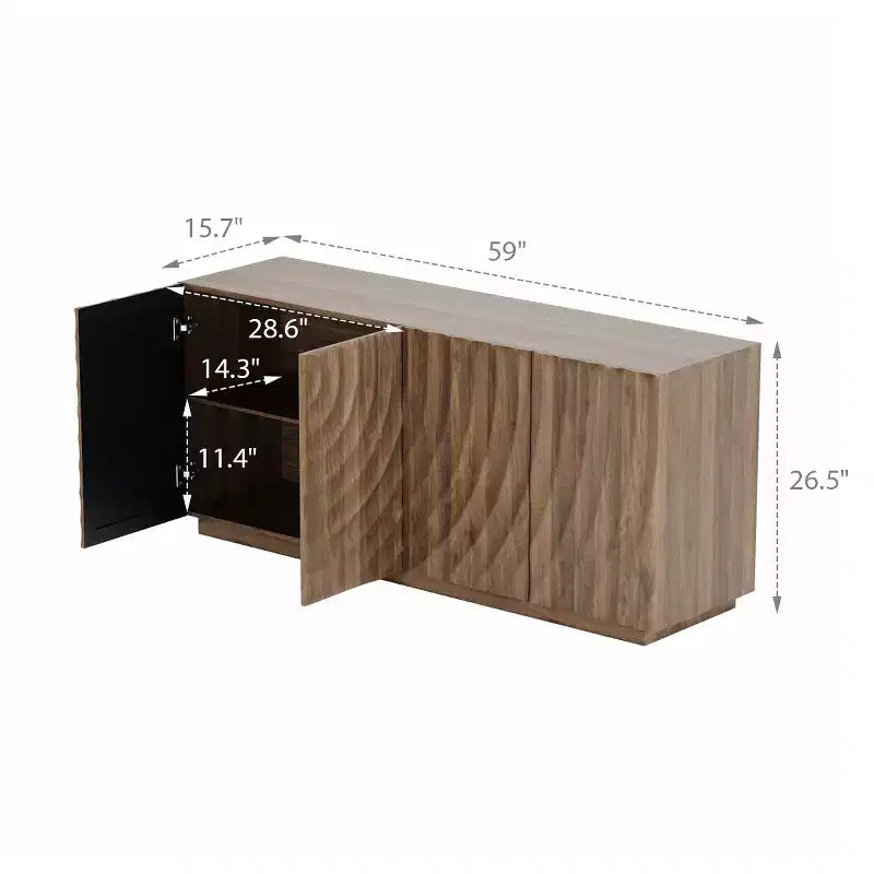 Buffet bahut en spirale moderne 59, meuble de rangement d’entrée artistique bas avec portes à texture ondulée 3D