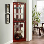 Vitrine d’angle, cerisier/noyer, vitrine à 4 portes en verre