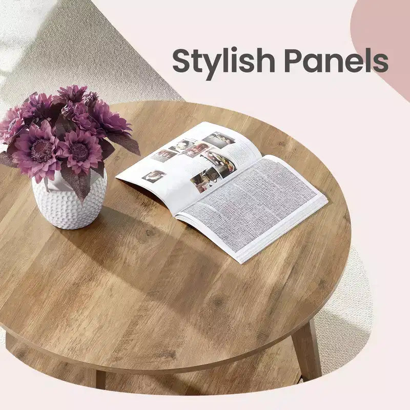 Honingbruine ronde salontafel met 2 opbergniveaus, 31,5 x 17,7 inch, ideaal voor de woonkamer