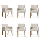 Set van 6 gestoffeerde eetkamerstoelen met armleuningen, moderne linnen fauteuils met houten poten, accentstoelen voor eetkamer en woonkamer - Panipeachy