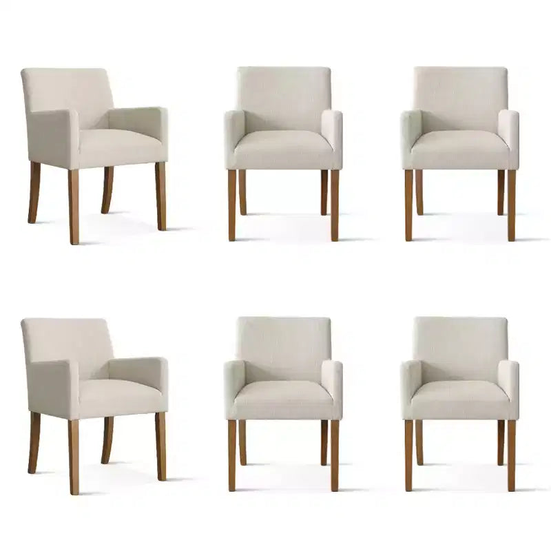 Set van 6 gestoffeerde eetkamerstoelen met armleuningen, moderne linnen fauteuils met houten poten, accentstoelen voor eetkamer en woonkamer - Panipeachy