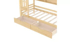 Lit plateforme en forme de maison avec tiroirs de rangement et fenêtre, cadre en bois massif avec étagères, design ludique pour enfant, blanc clair