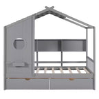 Holzhausbett in Twin-/Full-Größe mit 2 Schubladen, Kinderbett mit Ablagefach – ModernLuxe