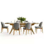 7-Piece Dining Table Set, 78-96 Extendable Trestle Base Table with Upholstered Chairs Featuring Solid Wood Legs-Panipeachy