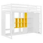 Kinder-Hochbett mit Kleiderschrank und Regalen, Hochbettgestell aus Holz mit Stauraumschrank für Kinder und Jugendliche
