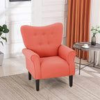 Erommy moderne accentstoel, fauteuil met hoge rugleuning, gestoffeerde stoffen fauteuil met knopen en houten poten voor de woonkamer