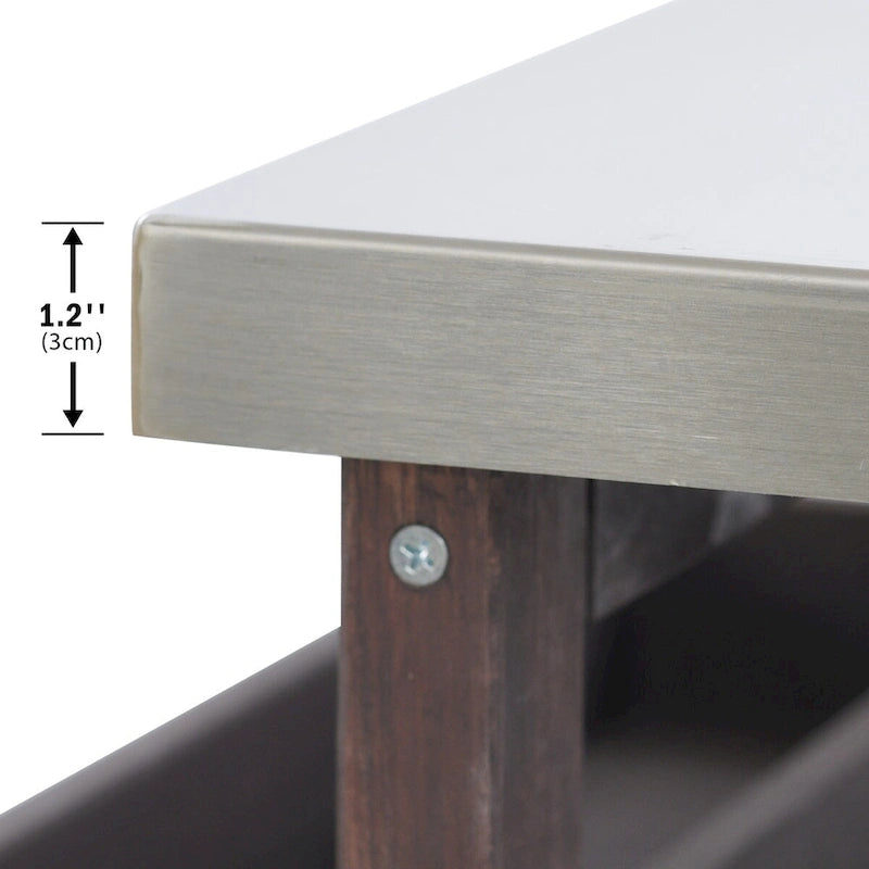 Outdoor-Kücheninsel, rollbarer Barwagen und Aufbewahrungsschrank, Grilltisch aus Massivholz mit Edelstahlplatte, Gewürzregal und Handtuchhalter