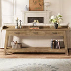 Table console Lantine à 2 niveaux avec 3 tiroirs, console de 70,9 avec rebord surélevé et étagères de rangement pour le salon, le couloir ou l’entrée