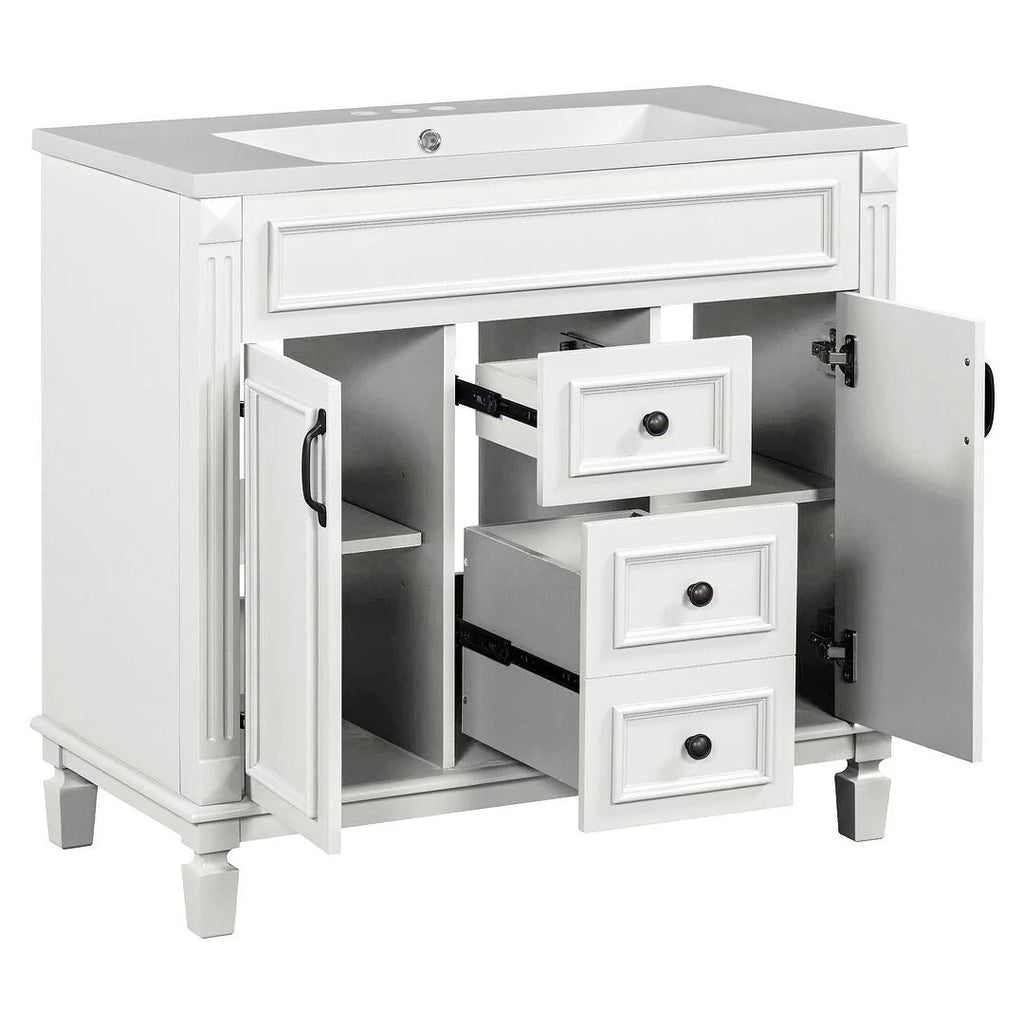 Meuble-lavabo moderne de salle de bains de 36 po avec vasque sur plan, armoire à miroir, 2 portes et 2 tiroirs