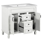 Meuble-lavabo moderne de salle de bains de 36 po avec vasque sur plan, armoire à miroir, 2 portes et 2 tiroirs