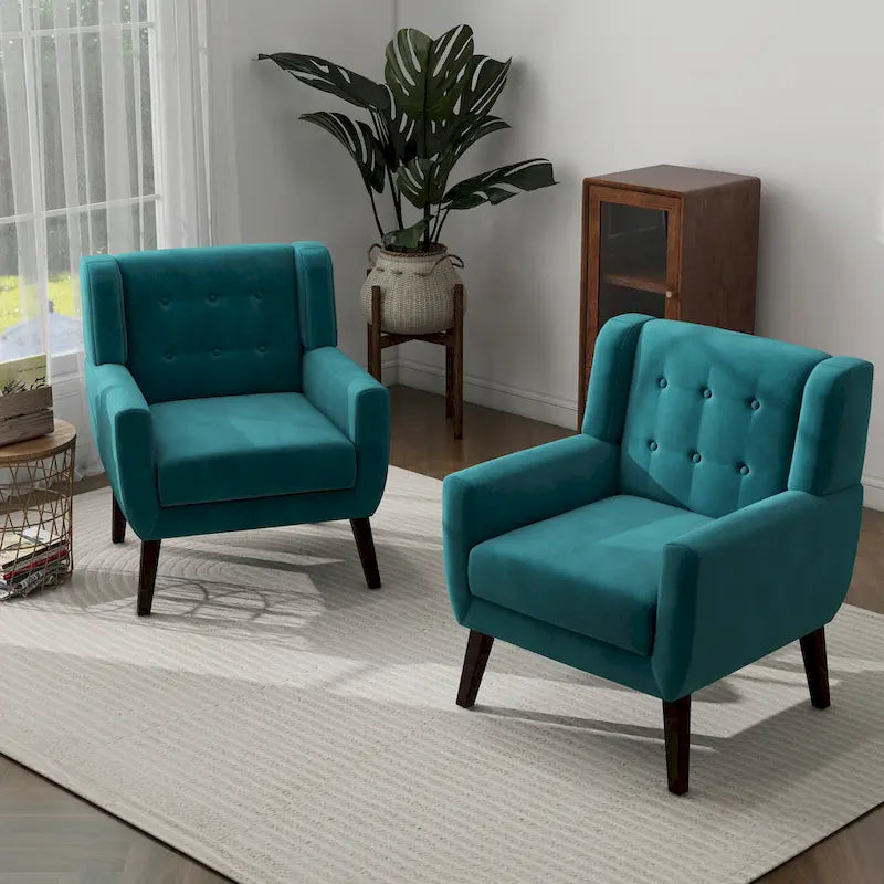 Set van 2 fluwelen accentstoelen voor de woonkamer, gestoffeerde fauteuils