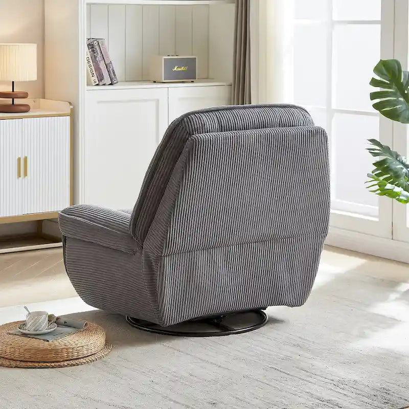 Corduroy Swivel Glider Recliner, Footrest for Living Room
