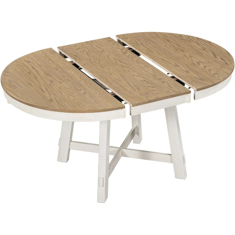 Table de salle à manger ronde extensible de style champêtre avec rallonge de 16 po, table de cuisine en bois