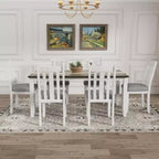 Farmhouse Extendable Dining Table Set for 6, Rectangular Table and 6 Upholstered Chairs