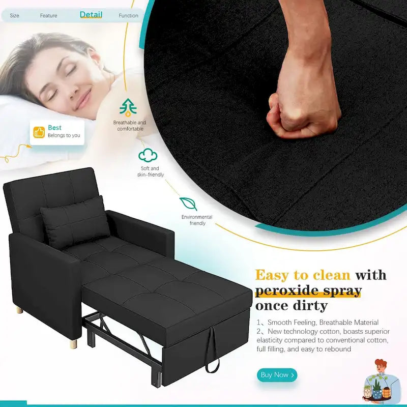 AECOJOY 3-in-1-Schlafsofa-Sessel mit Kissen und verstellbarer Rückenlehne