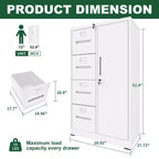 Metal Storage Vertical Filing Cabinet with Lock, Steel File Locker with 4 Drawers