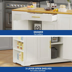 Îlot de cuisine roulant Moasis de 53 pouces, meuble de rangement, chariot de cuisine portable et mobile