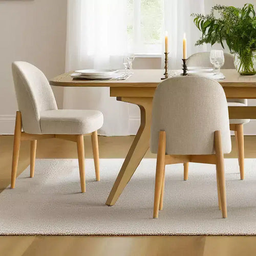 7-delige eetkamerset, uitschuifbare tafel van 78-96 inch met schraagonderstel en gestoffeerde stoelen met poten van massief hout-Panipeachy
