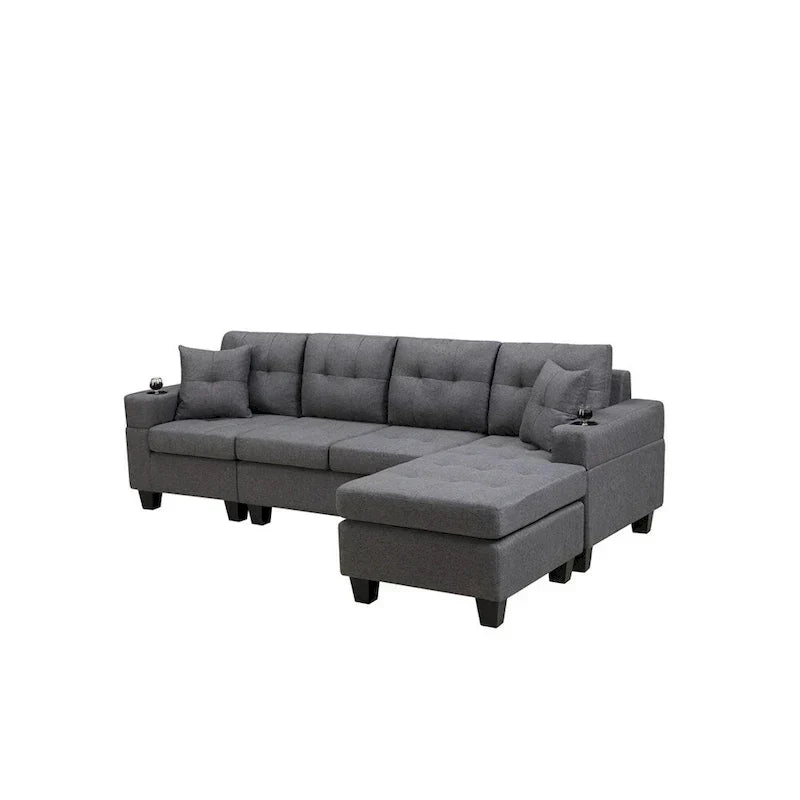 Ecksofa für das Wohnzimmer mit L-förmiger Chaiselongue und Getränkehalter