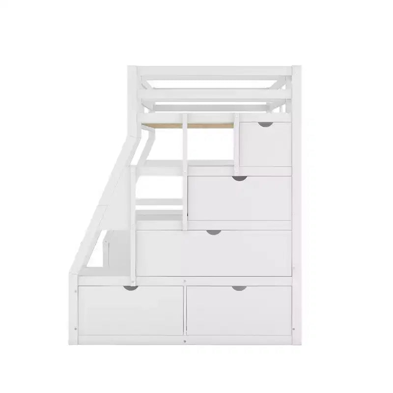 Hochbett in Einzelbettgröße mit 7 Schubladen, 2 Regalen, Schrank und Schreibtisch für Kinder und Jugendliche