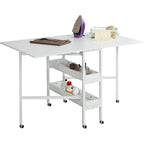 Table de bricolage réglable en hauteur avec étagères de rangement, table de découpe pliante mobile pour bureau à domicile, salle de couture ou atelier créatif
