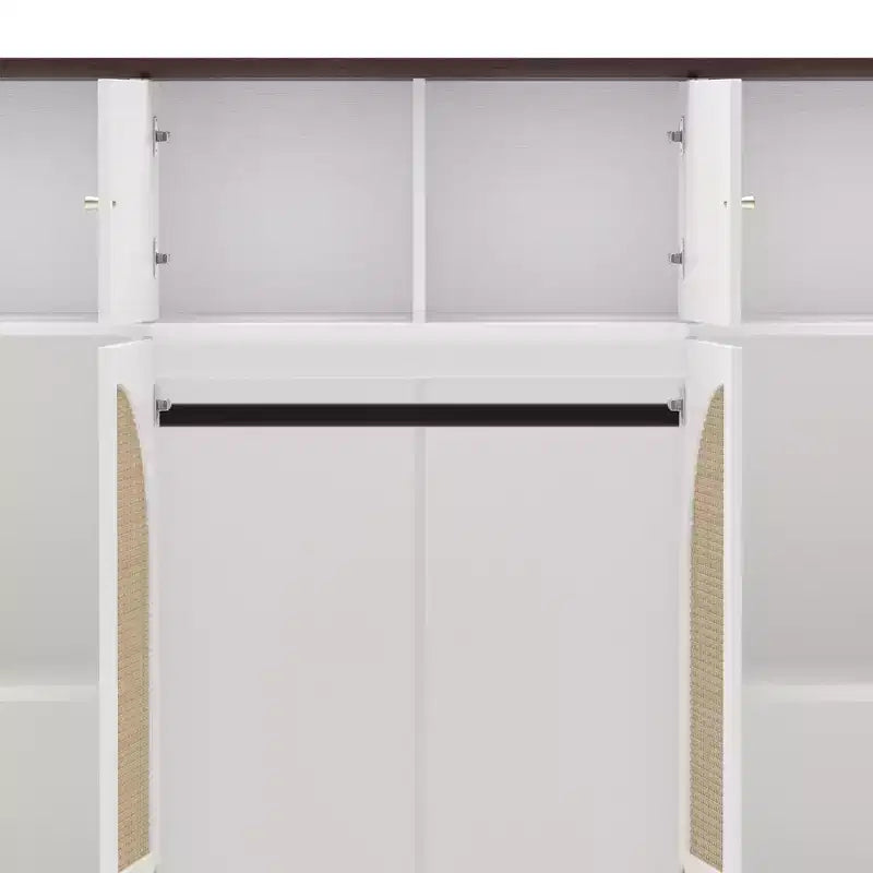Armoire-penderie haute de 70,87 pouces à 8 portes, grande capacité, avec tringle, étagères réglables et portes décoratives en rotin