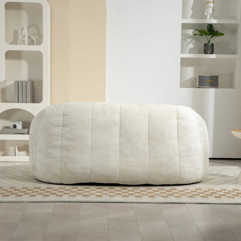 Weißer, 63,78 Zoll großer, mit Chenille bezogener Loungesessel mit hochdichtem Schaumstoff