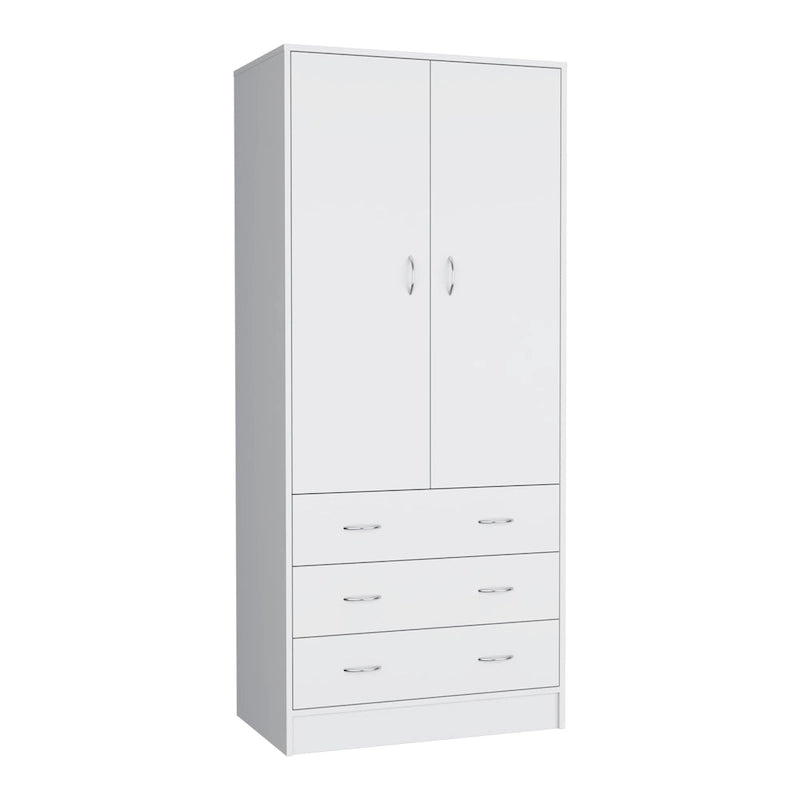 Moderner zweitüriger Kleiderschrank mit 3 Schubladen und 1 Kleiderstange fürs Schlafzimmer