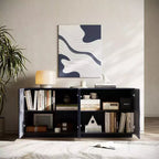 Buffet bahut en spirale moderne 59, meuble de rangement d’entrée artistique bas avec portes à texture ondulée 3D