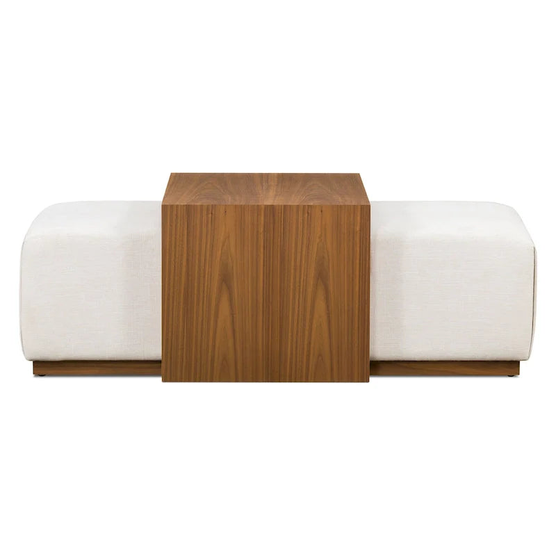 Pouf Poly & Bark Jarmo avec table en noyer réglable – véritable cuir italien pleine fleur