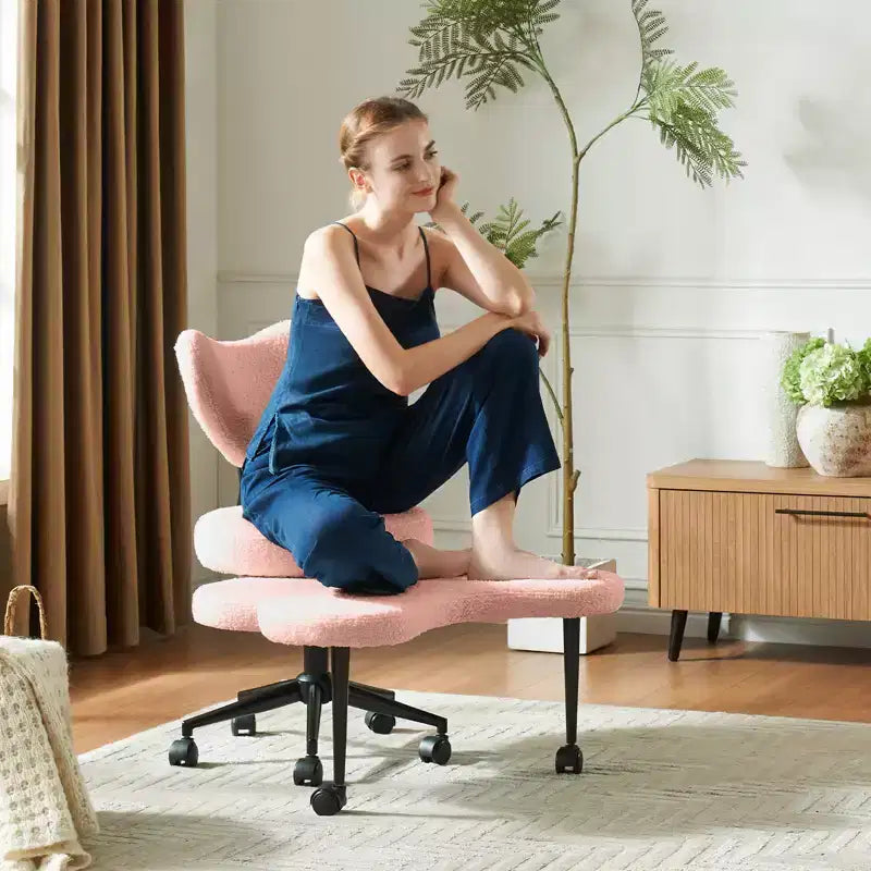 Pinmoco ergonomischer Bürostuhl mit gekreuzter Sitzfläche, höhenverstellbarer Meditationsstuhl, um 360° drehbar, Lordosenstütze, Arbeits- und Bürostuhl, ADHD-Stuhl