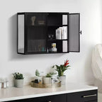 Moderner 2-türiger Wandschrank von Okak mit 3-stufigem Stauraum und Glastüren für Eingangsbereich, Esszimmer, Wohnzimmer oder Küche